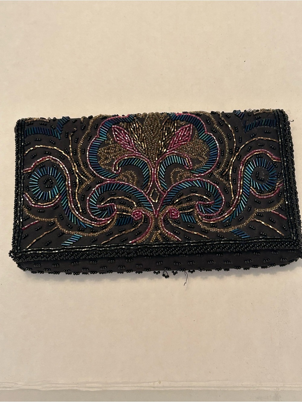 Beaded Black Evening Clutch with Multicolor Accents Handmade La Regale